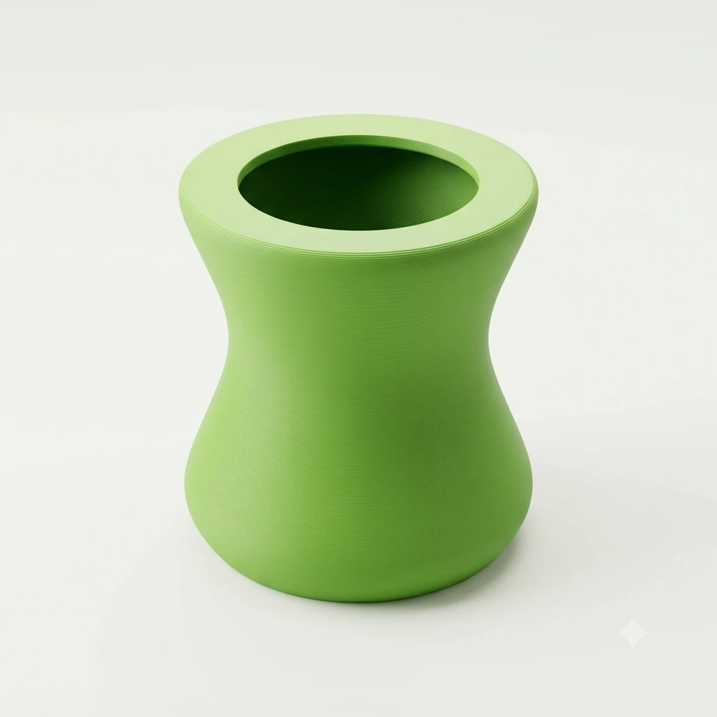 Vaso verde em formato de ampulheta impresso em 3D